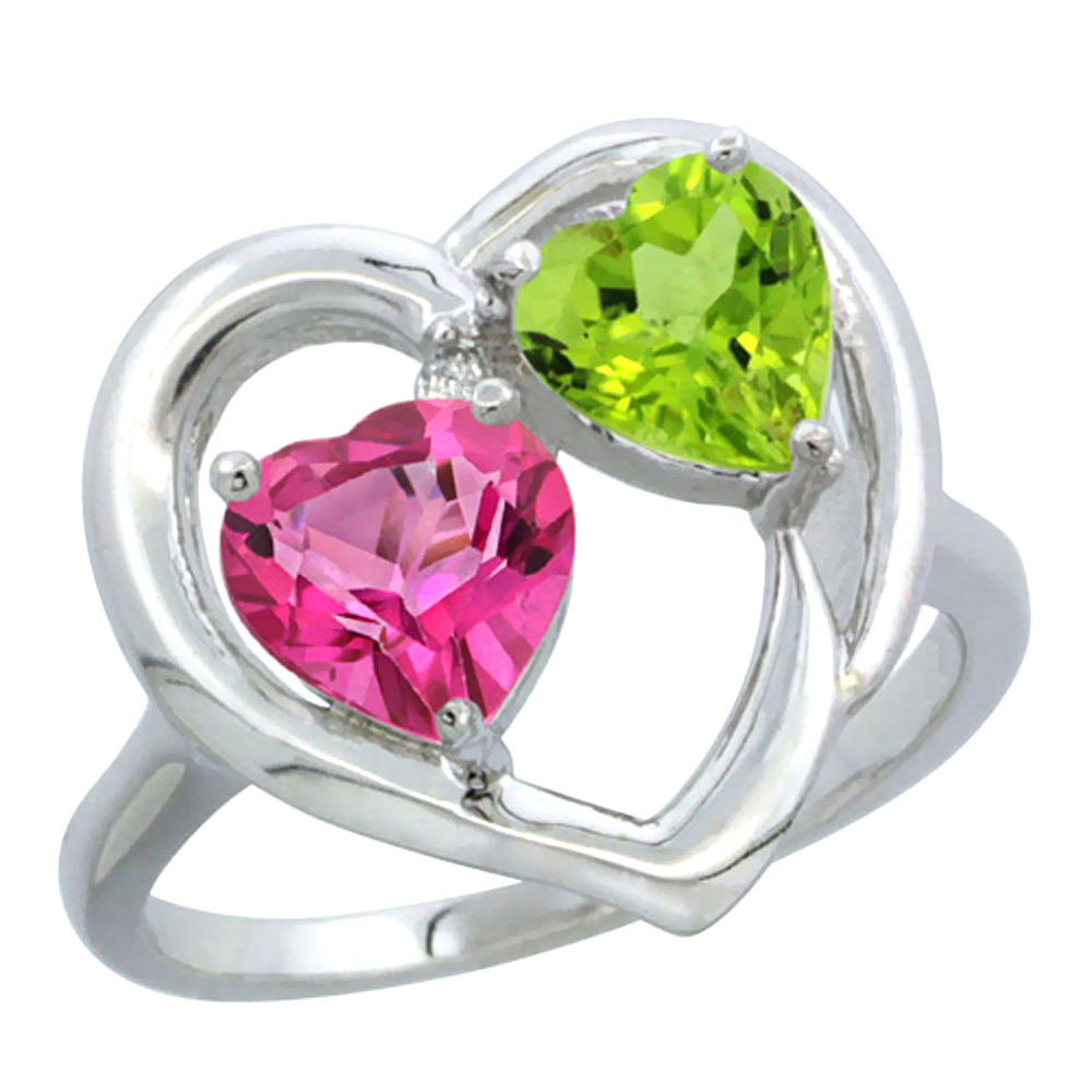 10K White Gold Diamond Two-stone Heart Ring 6 mm Natural Pink Topaz &amp; Citrine, sizes 5-10