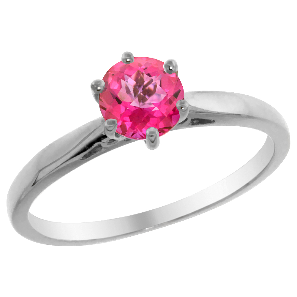 14K Yellow Gold Natural Pink Topaz Solitaire Ring Round 5mm, sizes 5 - 10