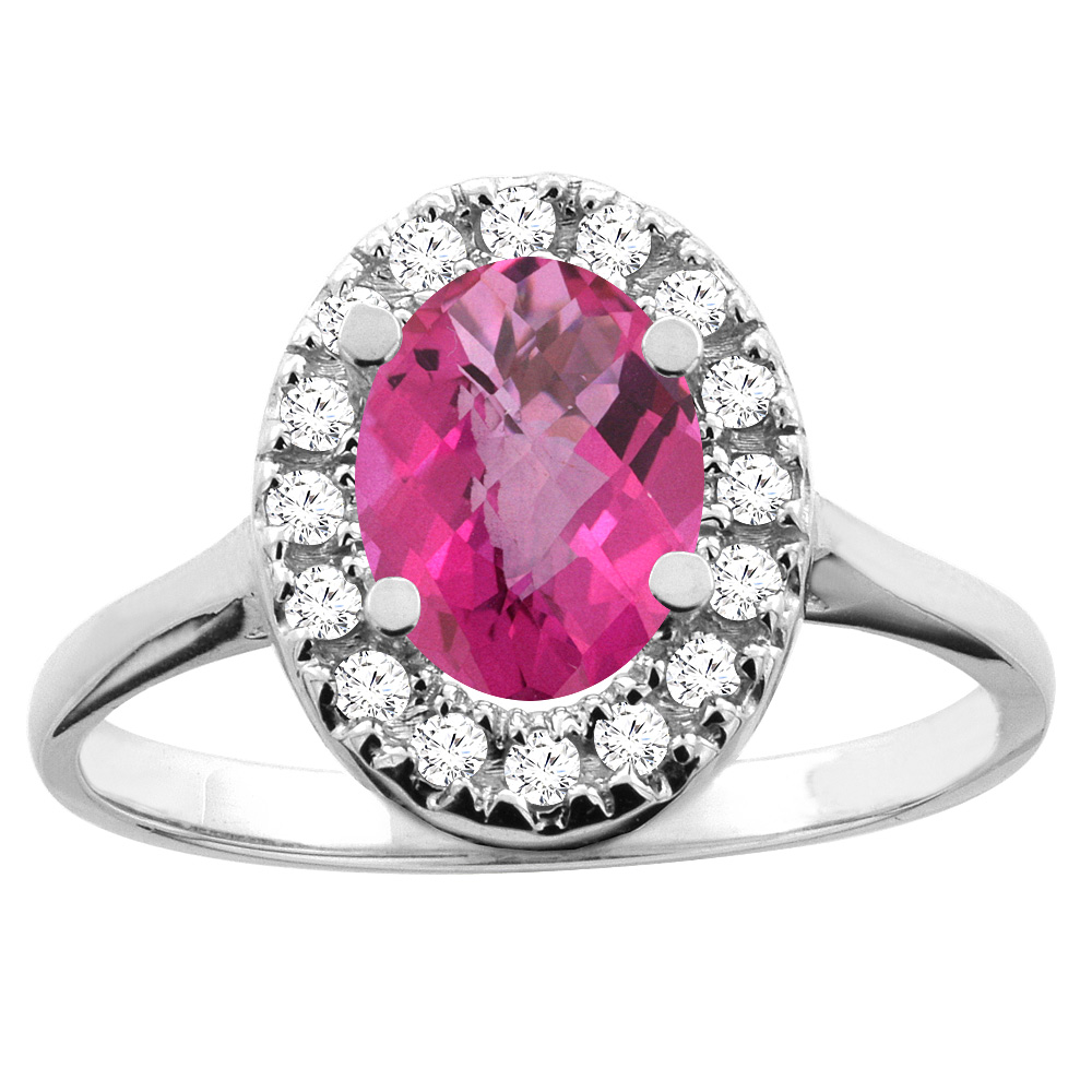 10K White/Yellow Gold Natural Pink Sapphire Ring Oval 8x6mm Diamond Accent, sizes 5 - 10