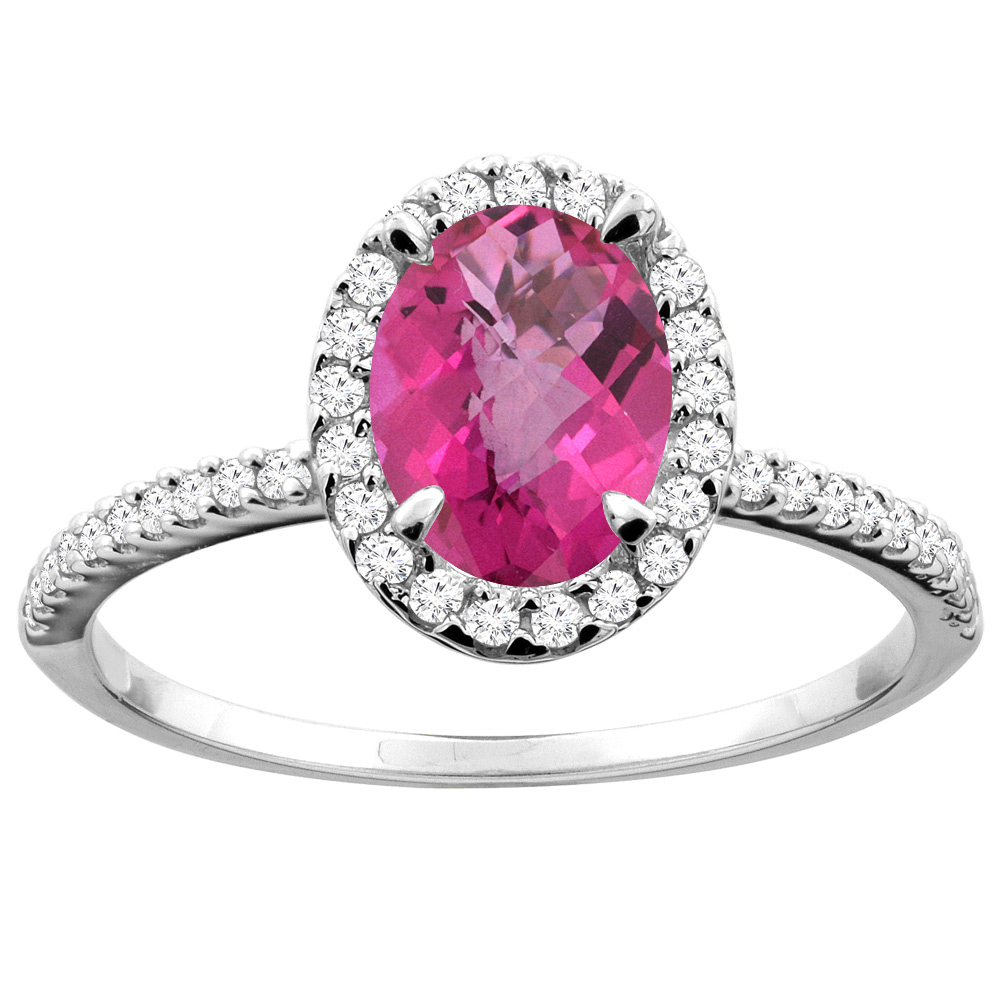 14K White/Yellow Gold Natural Pink Sapphire Ring Oval 8x6mm Diamond Accent, sizes 5 - 10