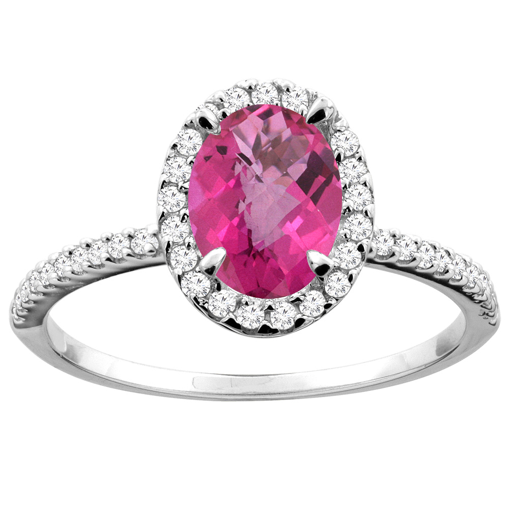 10K White/Yellow Gold Natural Pink Sapphire Ring Oval 8x6mm Diamond Accent, sizes 5 - 10