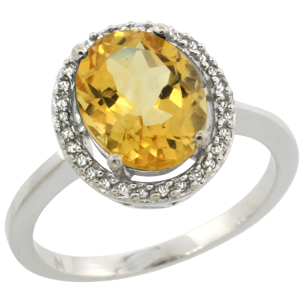 10K White Gold Diamond Halo Natural Citrine Engagement Ring Oval 10x8 mm, sizes 5-10