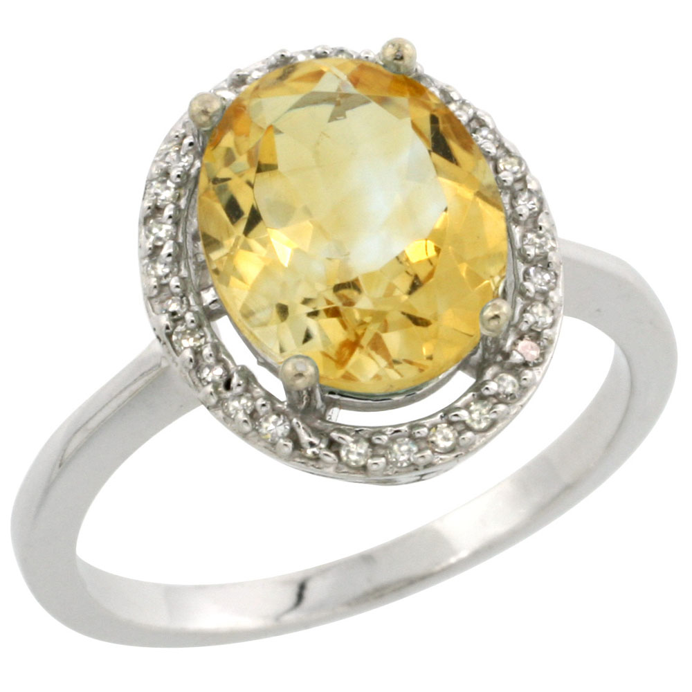 14K White Gold Diamond Natural Citrine Engagement Ring Oval 10x8mm, sizes 5-10