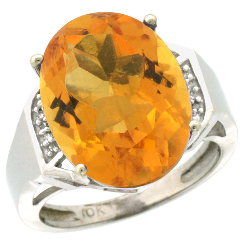 14K White Gold Diamond Natural Citrine Ring Oval 16x12mm, sizes 5-10