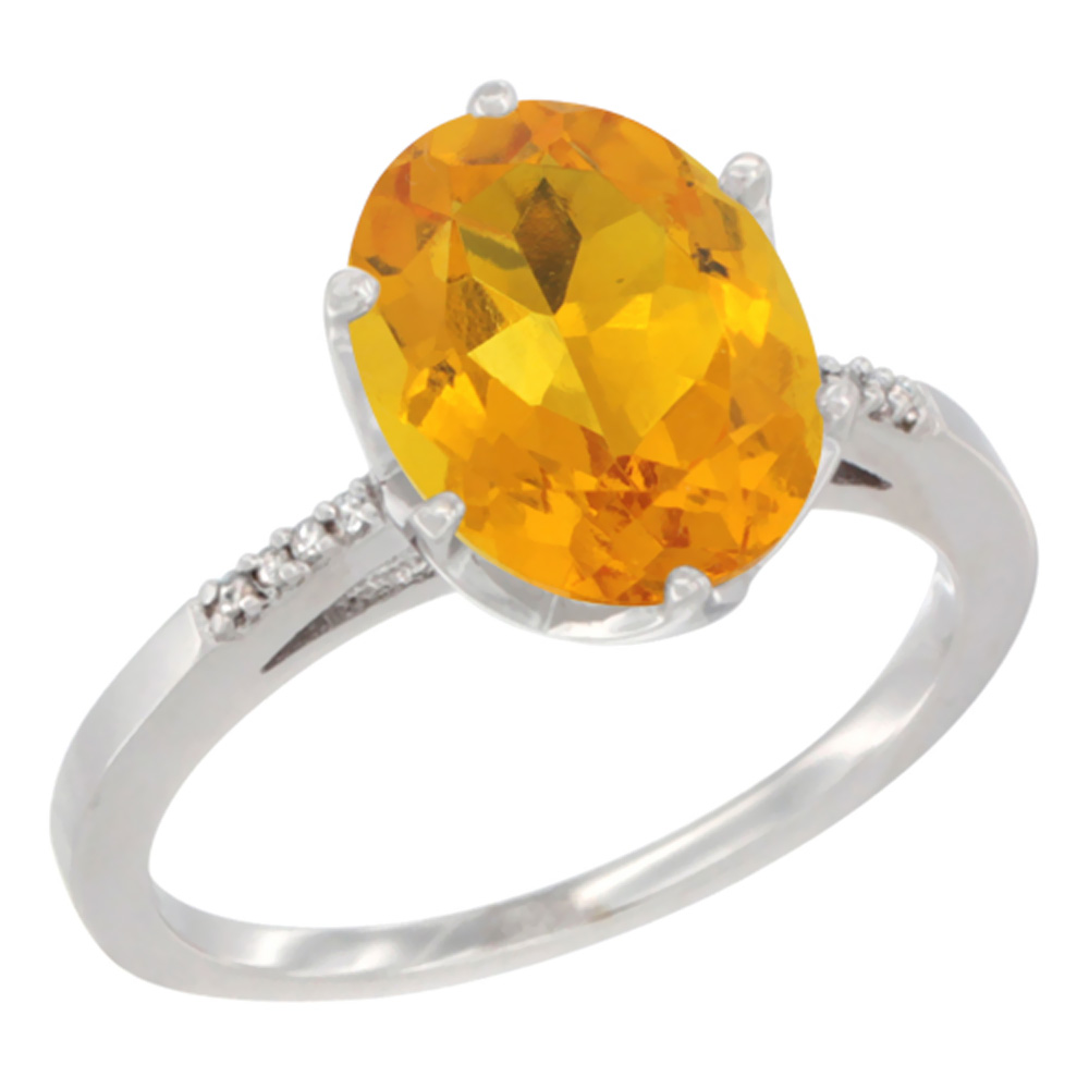 14K White Gold Natural Citrine Engagement Ring 10x8 mm Oval, sizes 5 - 10