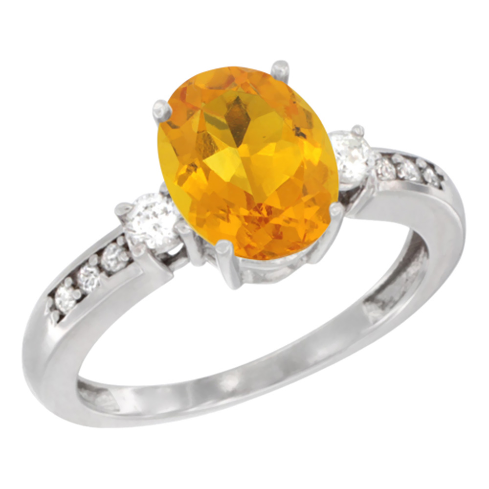 14K Yellow Gold Natural Citrine Ring Oval 9x7 mm Diamond Accent, sizes 5 - 10