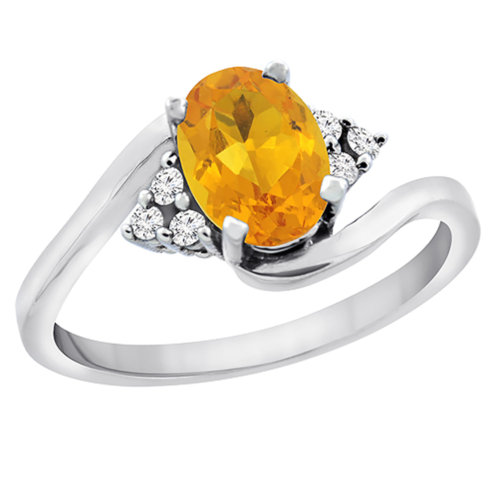 10K Yellow Gold Diamond Natural Citrine Engagement Ring Oval 7x5mm, sizes 5 - 10