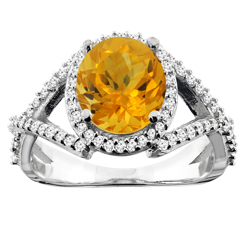 10K Yellow Gold Natural Citrine Ring Oval 9x7mm Diamond Accent, size 5