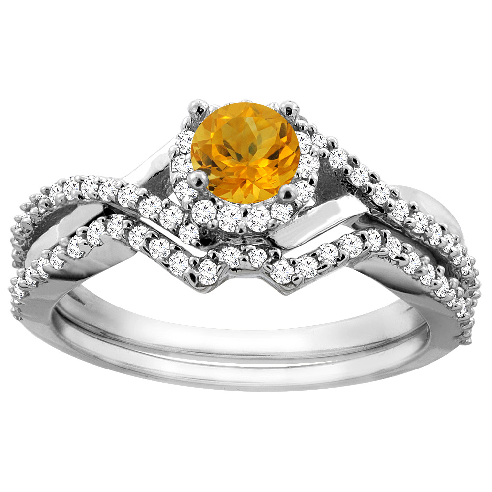 14K Gold Natural Citrine 2-piece Bridal Ring Set Round 5mm, sizes 5 - 10