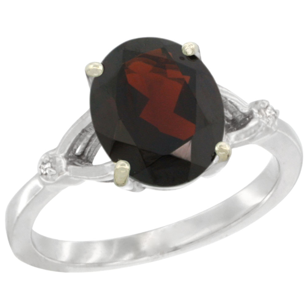 14K White Gold Diamond Natural Garnet Engagement Ring Oval 10x8mm, sizes 5-10