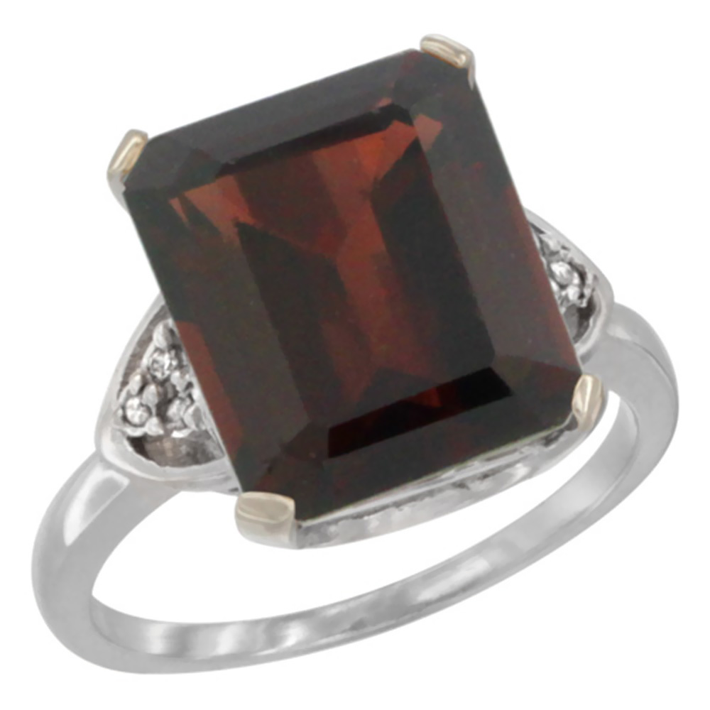 10K White Gold Diamond Natural Garnet Ring Octagon 12x10 mm, sizes 5-10