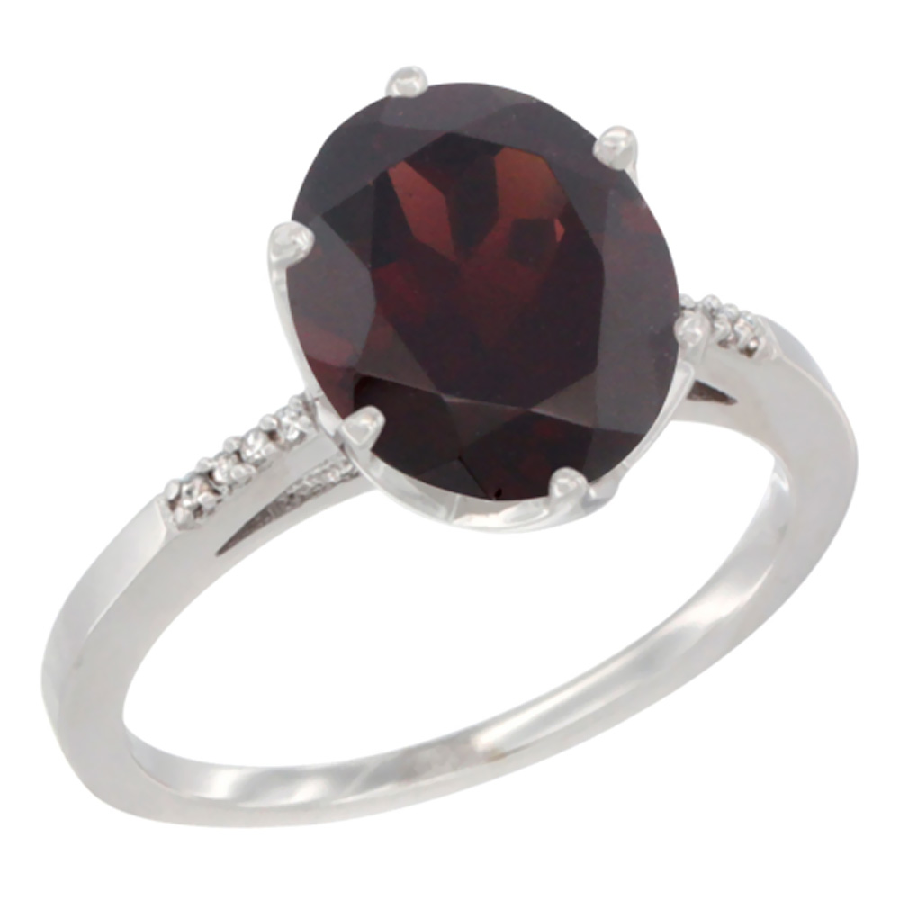 14K White Gold Natural Garnet Engagement Ring 10x8 mm Oval, sizes 5 - 10