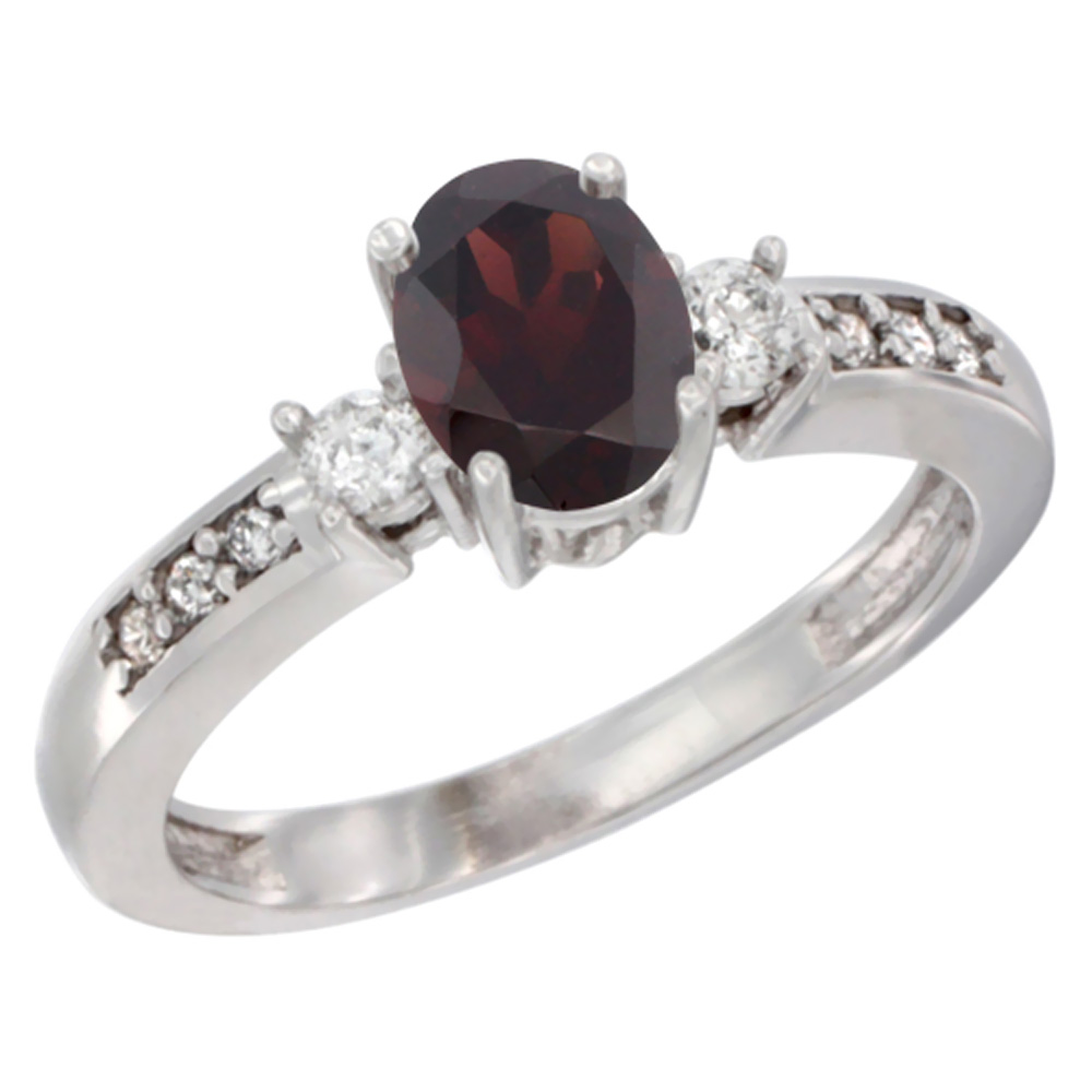 14K Yellow Gold Diamond Natural Garnet Engagement Ring Oval 7x5 mm, sizes 5 - 10