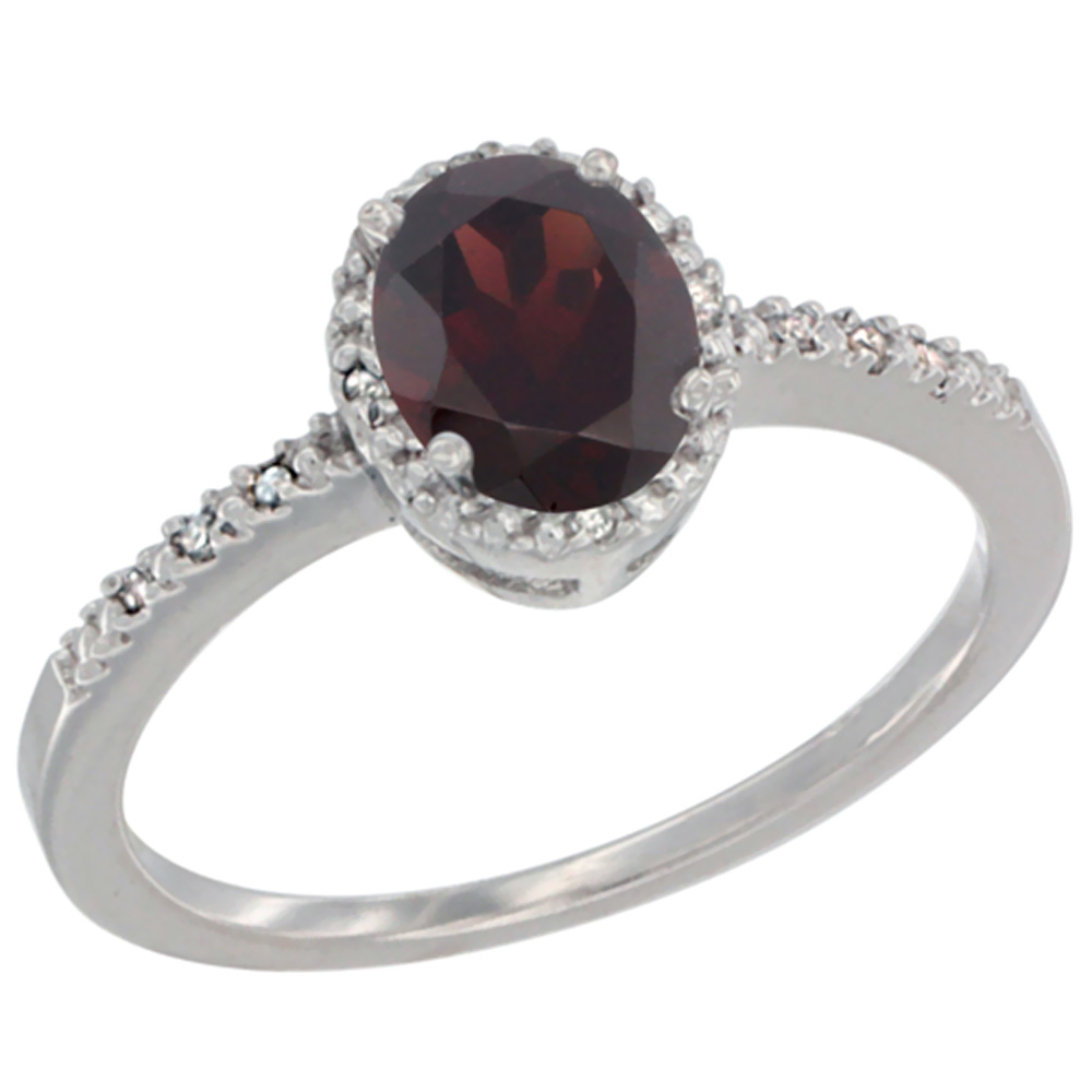 14K Yellow Gold Diamond Natural Garnet Engagement Ring Oval 7x5 mm, sizes 5 - 10