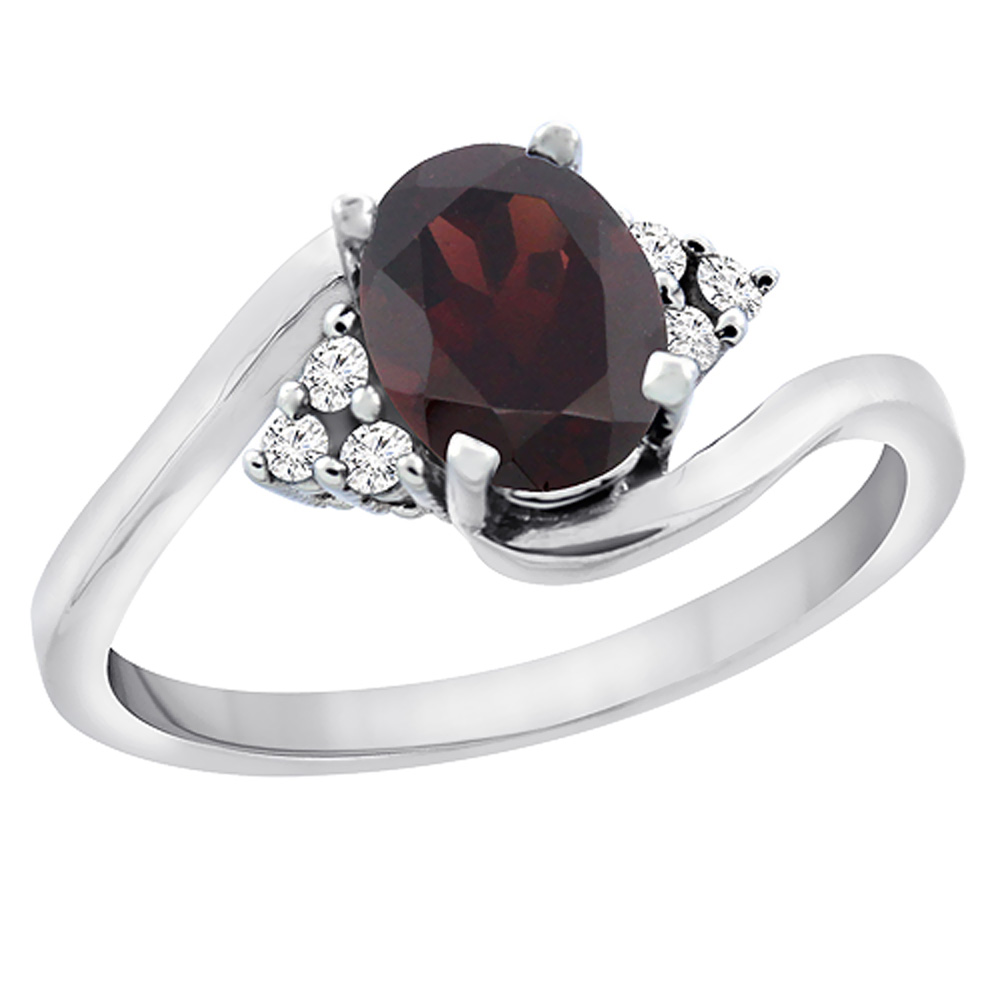 14K Yellow Gold Diamond Natural Garnet Engagement Ring Oval 7x5mm, sizes 5 - 10