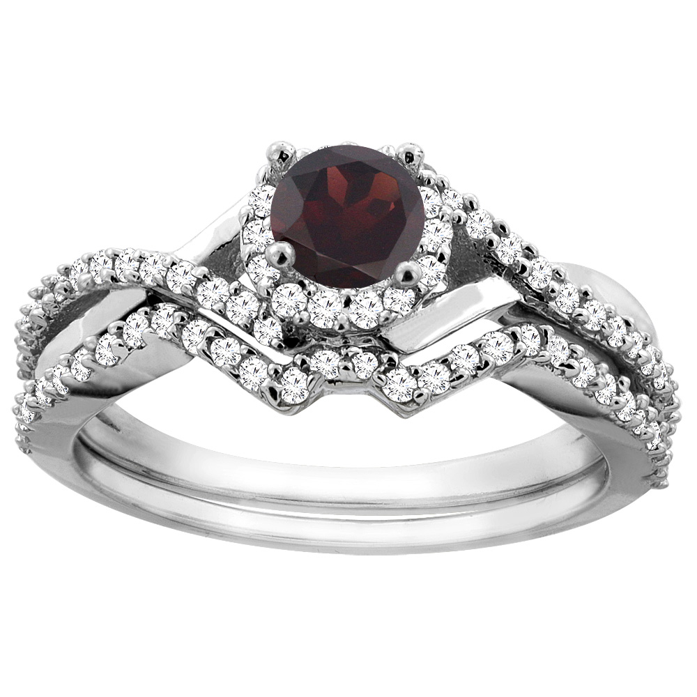 14K Gold Natural Garnet 2-piece Bridal Ring Set Round 5mm, sizes 5 - 10