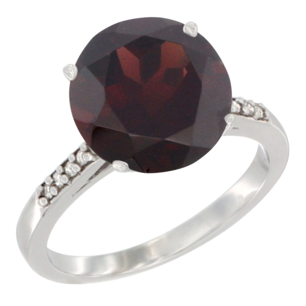 14K Yellow Gold Natural Garnet Ring Round 10mm Diamond accent, sizes 5 - 10