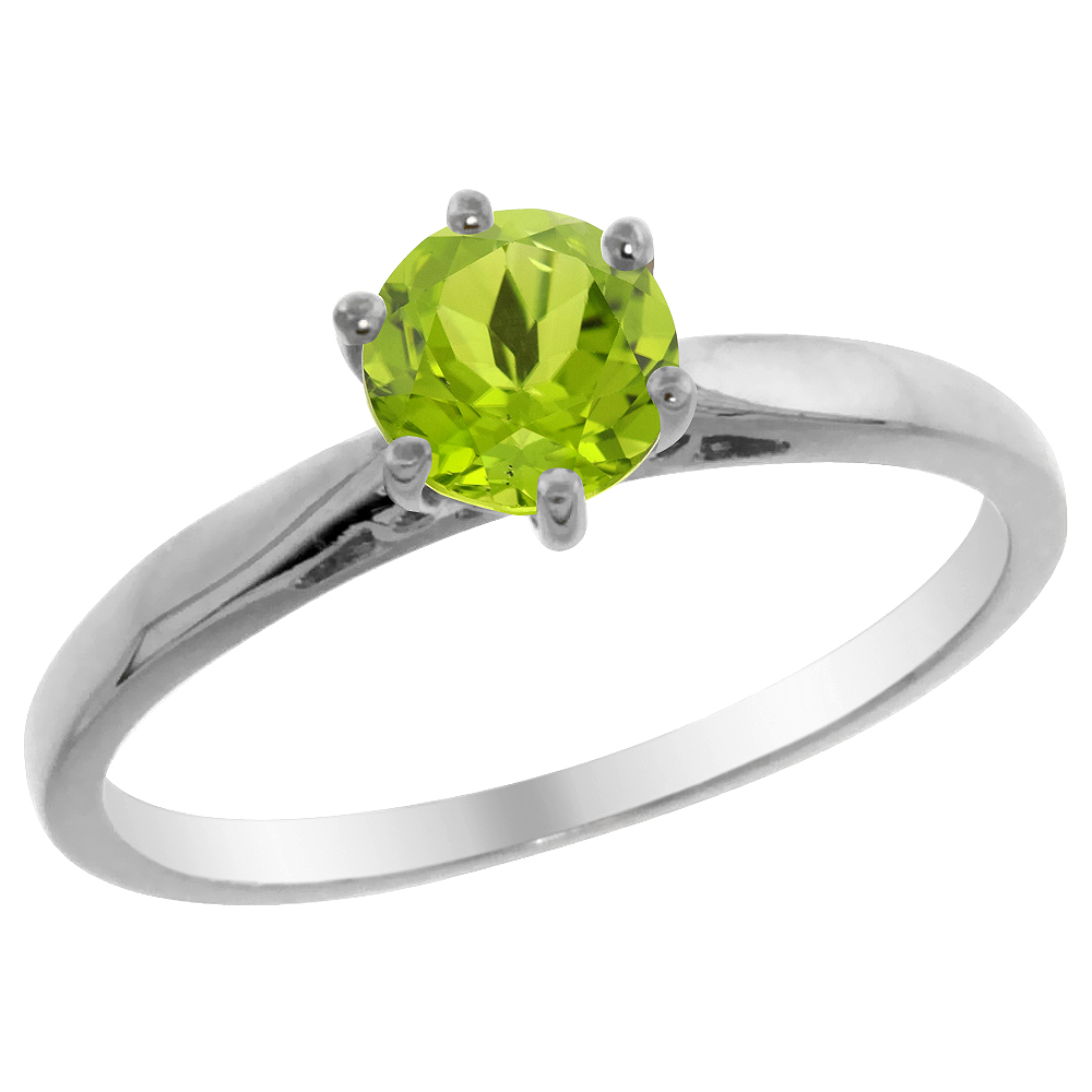 14K Yellow Gold Natural Peridot Solitaire Ring Round 5mm, sizes 5 - 10