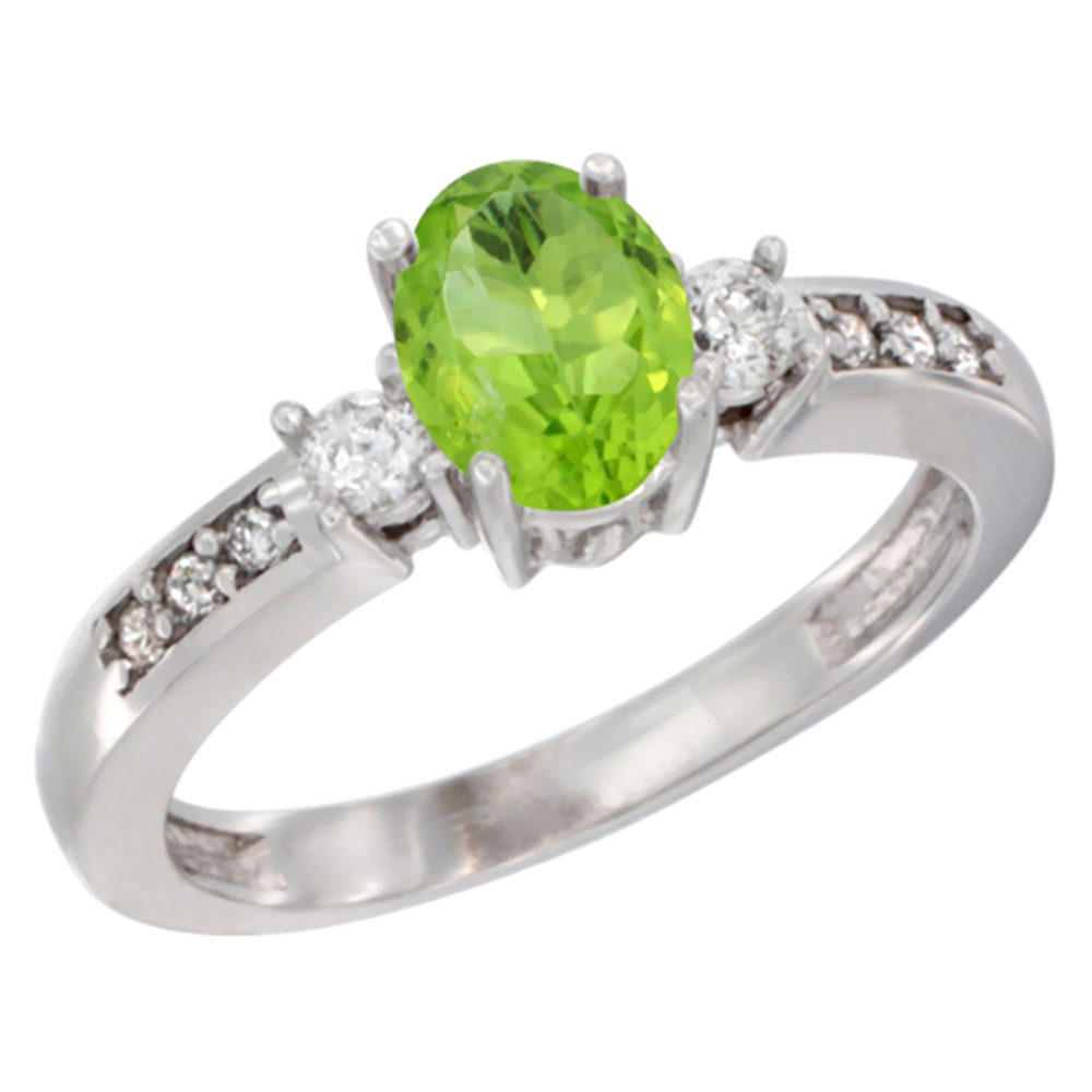 14K Yellow Gold Diamond Natural Peridot Engagement Ring Oval 7x5 mm, sizes 5 - 10