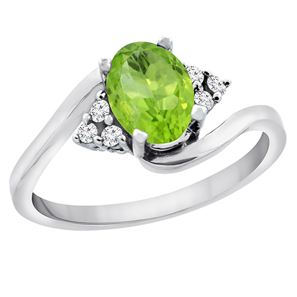 10K Yellow Gold Diamond Natural Peridot Engagement Ring Oval 7x5mm, sizes 5 - 10