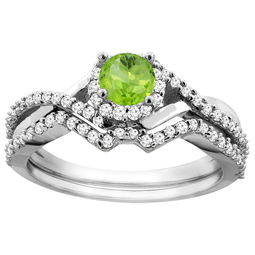 14K Gold Natural Peridot 2-piece Bridal Ring Set Round 5mm, sizes 5 - 10