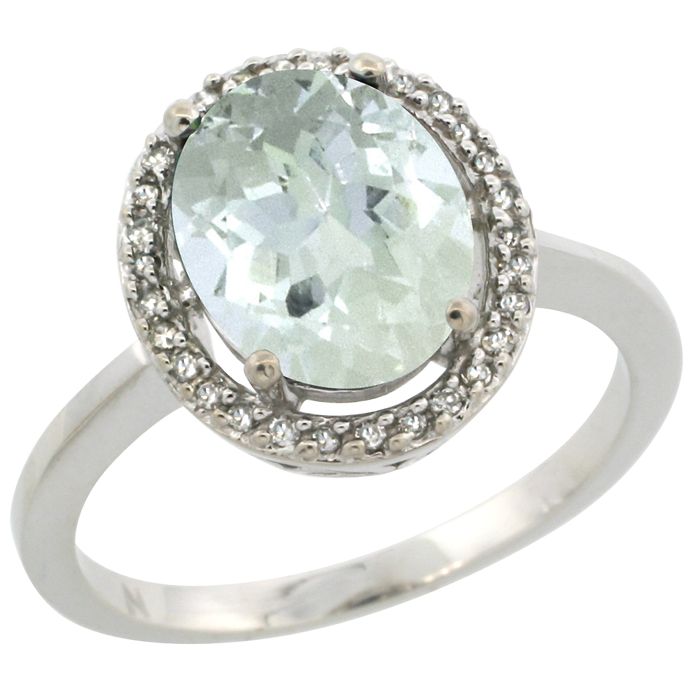 10K White Gold Diamond Halo Natural Aquamarine Engagement Ring Oval 10x8 mm, sizes 5-10