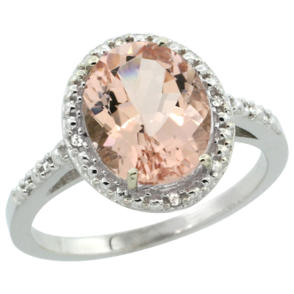 14K White Gold Diamond Natural Morganite Engagement Ring Oval 10x8mm, sizes 5-10