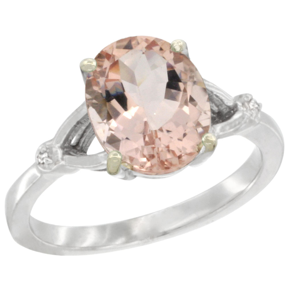 10K White Gold Diamond Natural Morganite Engagement Ring Oval 10x8mm, sizes 5-10