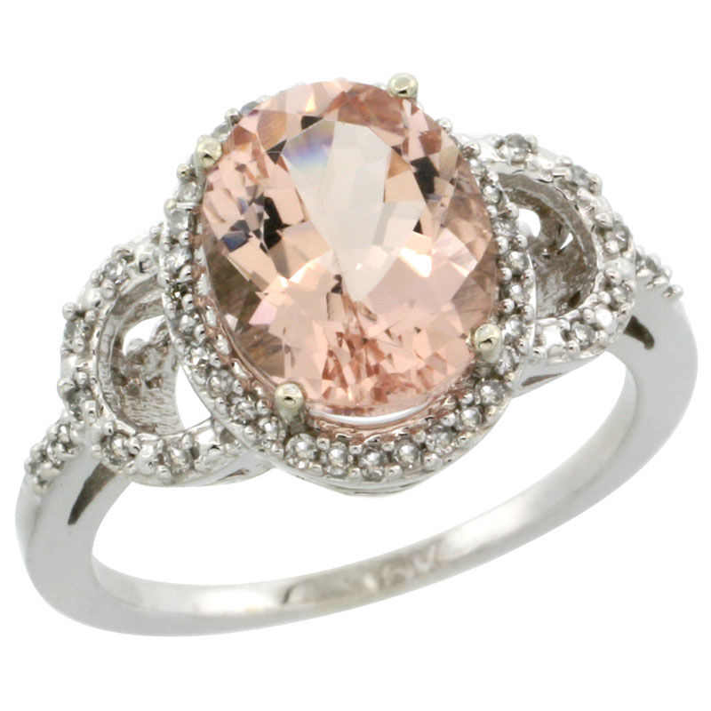 10K White Gold Diamond Natural Morganite Engagement Ring Oval 10x8mm, sizes 5-10