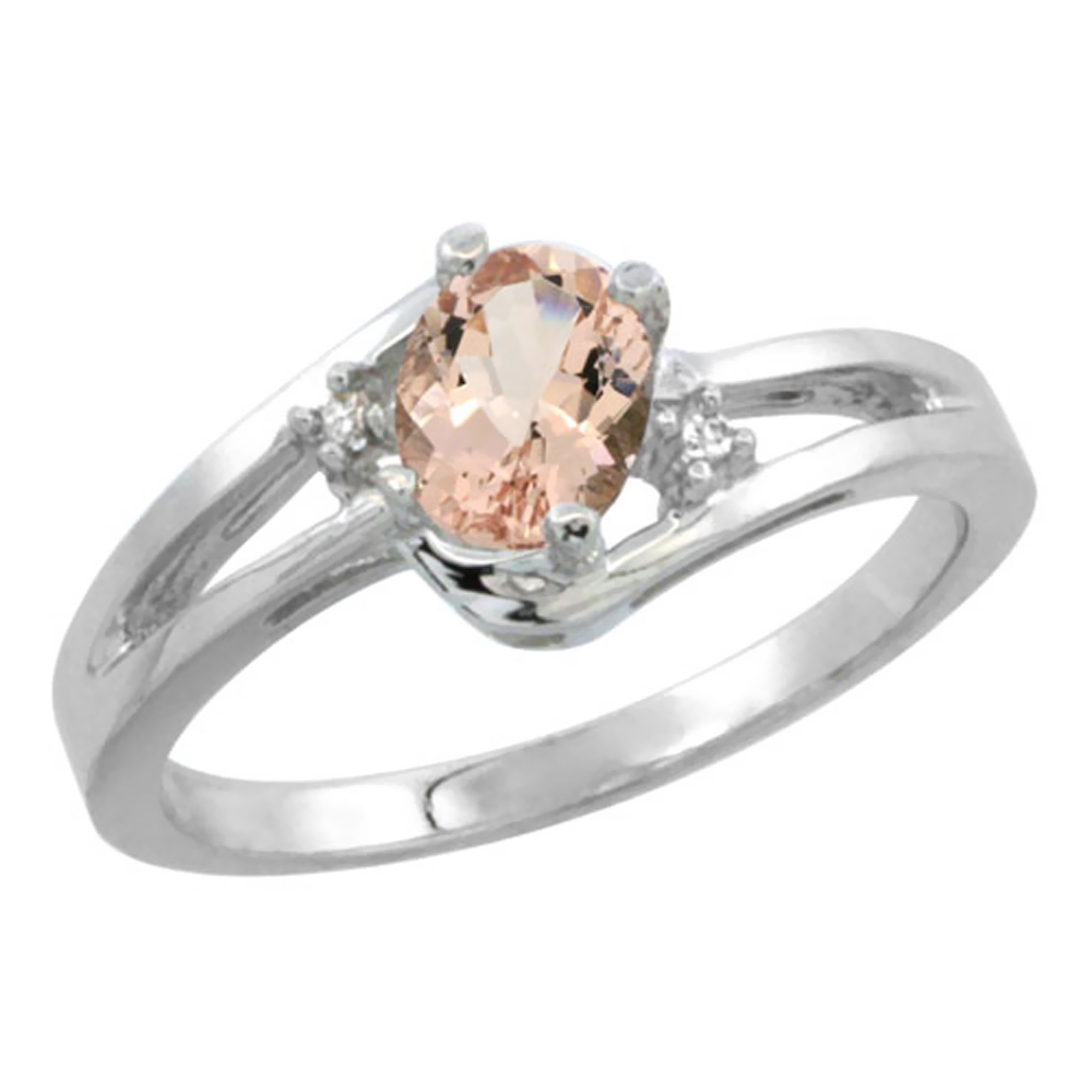 14K White Gold Diamond Natural Morganite Ring Oval 6x4 mm, sizes 5-10