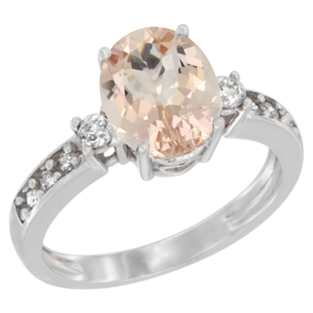 10K Yellow Gold Natural Morganite Ring Oval 9x7 mm Diamond Accent, sizes 5 - 10