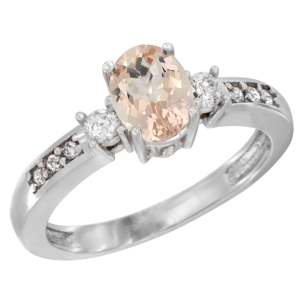 14K White Gold Diamond Natural Morganite Engagement Ring Oval 7x5 mm, sizes 5 - 10