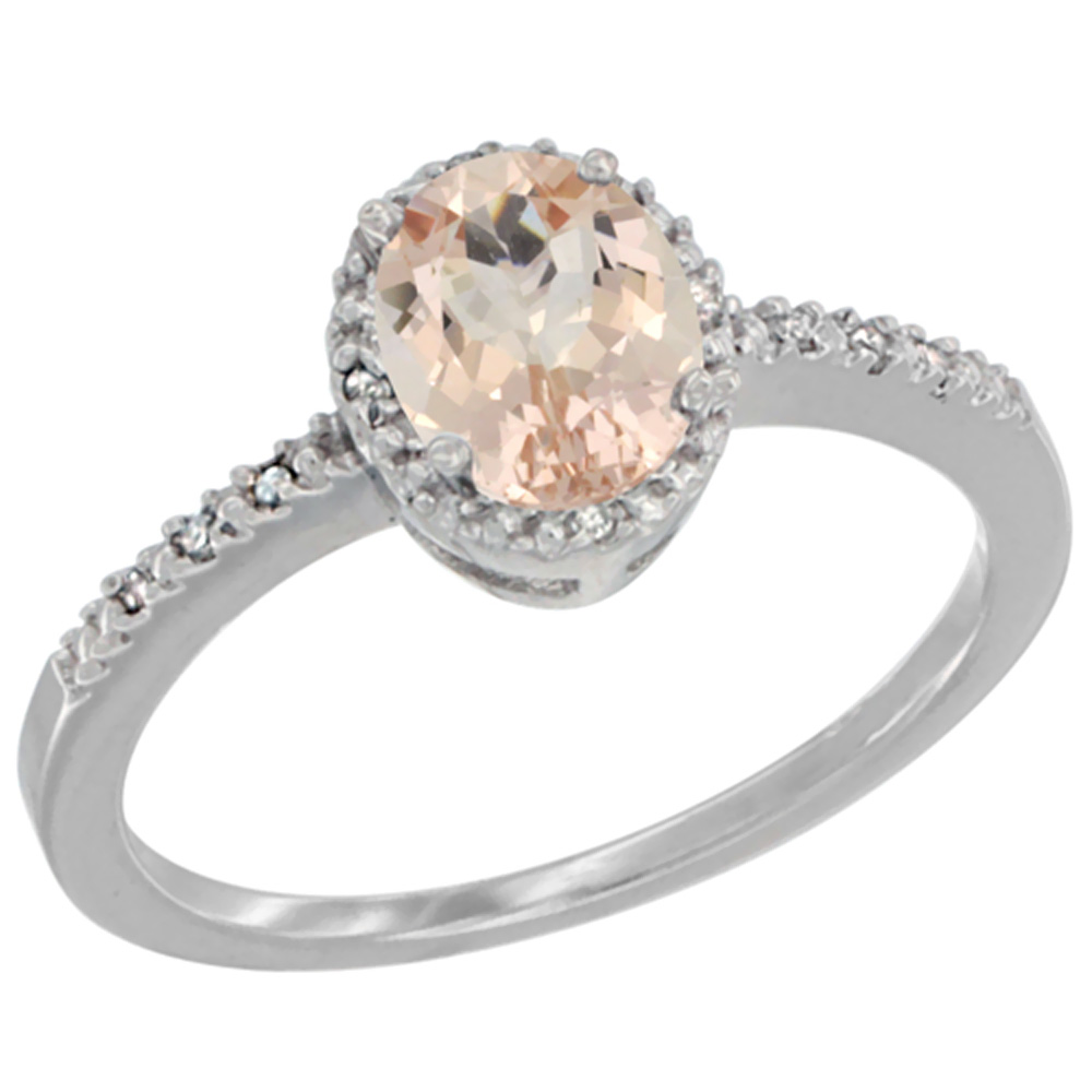 14K Yellow Gold Diamond Natural Morganite Engagement Ring Oval 7x5 mm, sizes 5 - 10