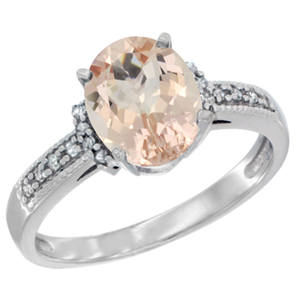 14K Yellow Gold Natural Morganite Ring Oval 9x7 mm Diamond Accent, sizes 5 - 10