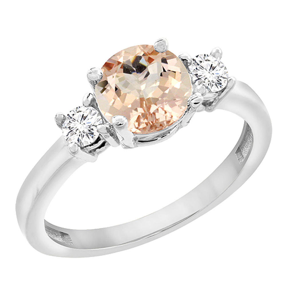 10K Yellow Gold Diamond Natural Morganite Engagement Ring Round 7mm, sizes 5 to 10 with half sizes