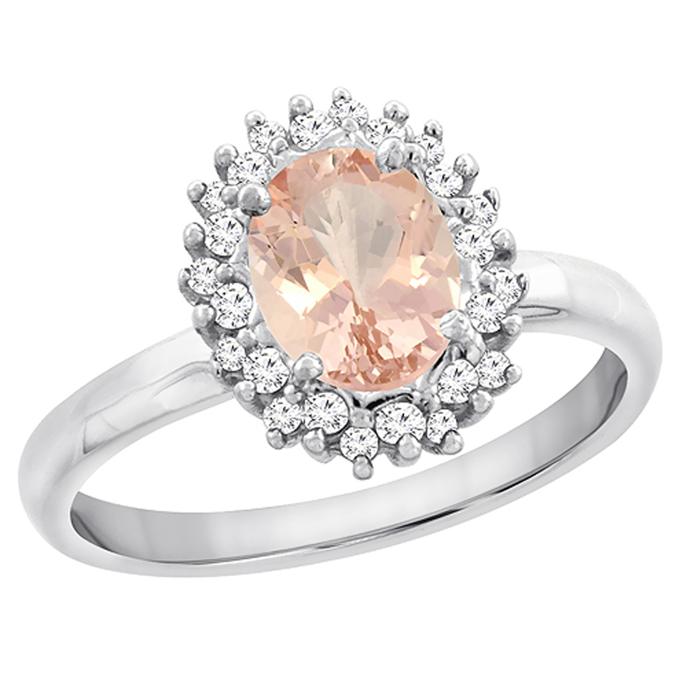 14K Yellow Gold Diamond Natural Morganite Engagement Ring Oval 7x5mm, sizes 5 - 10