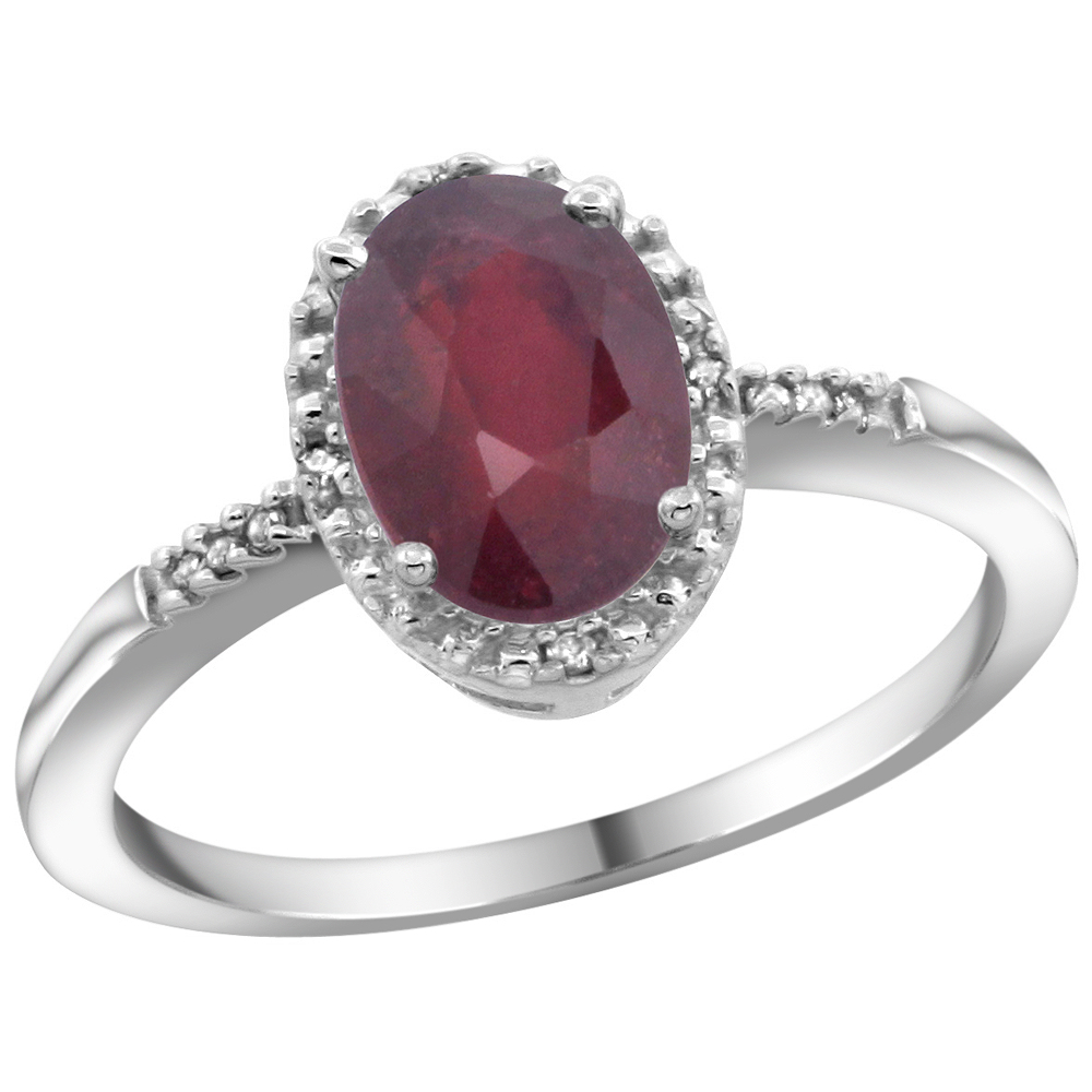 10K White Gold Diamond Enhanced Ruby Ring Oval 8x6mm, sizes 5-10