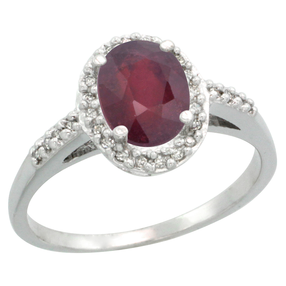 10K White Gold Diamond Enhanced Ruby Ring Oval 8x6mm, sizes 5-10