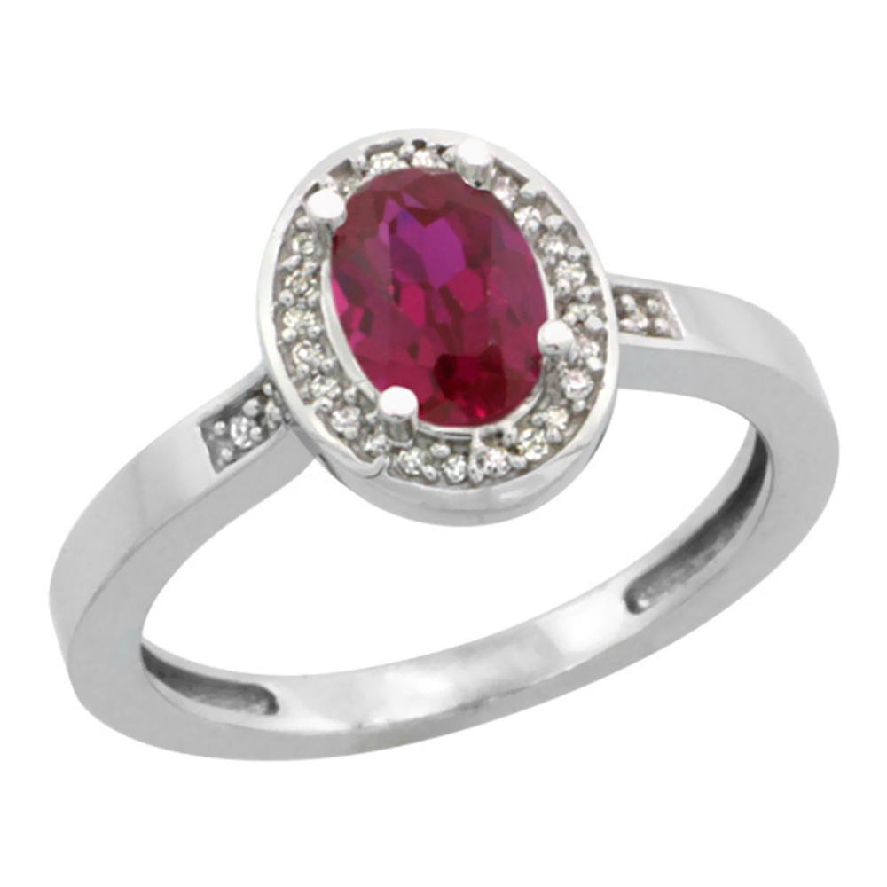 14K White Gold Diamond Natural Quality Ruby Engagement Ring Oval 7x5mm, size 5-10