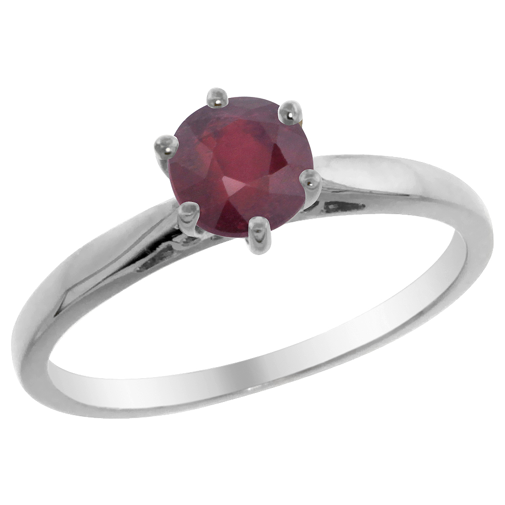 14K Yellow Gold Natural Enhanced Genuine Ruby Solitaire Ring Round 5mm, sizes 5 - 10