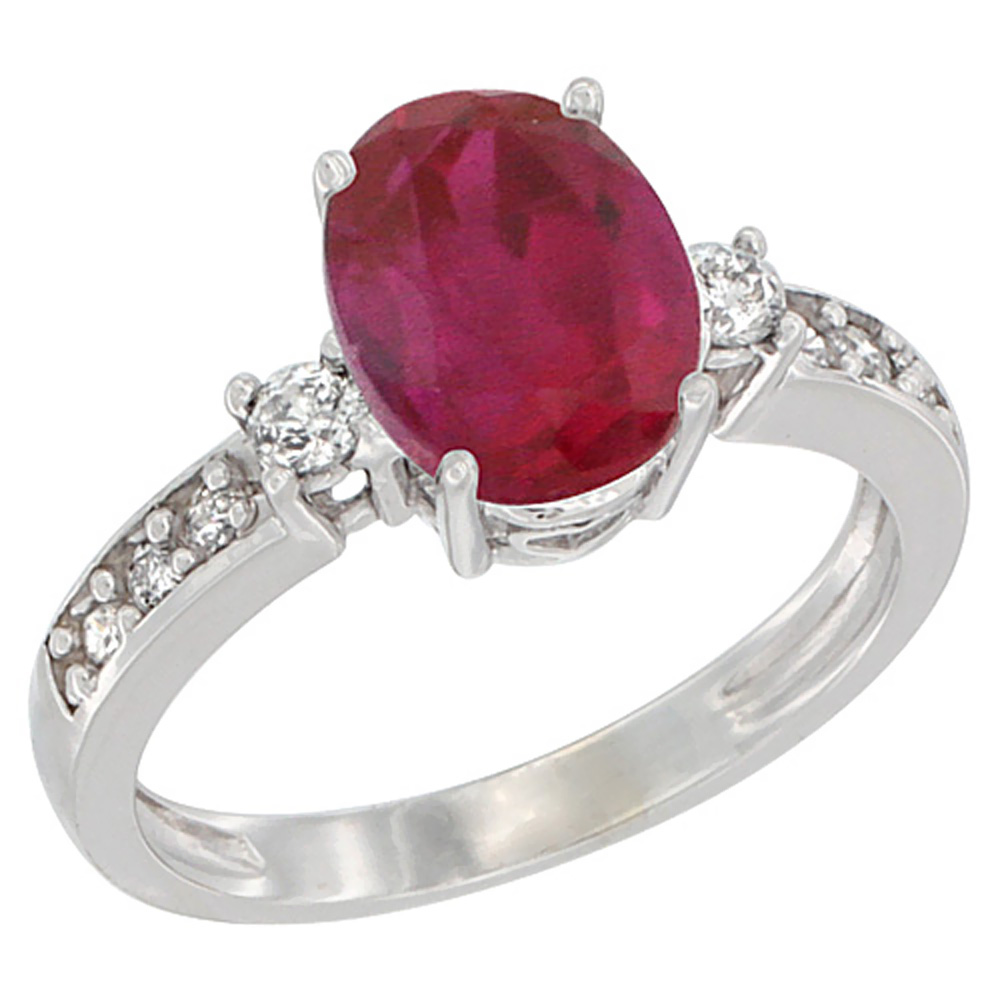 14K Yellow Gold Natural Enhanced Ruby Ring Oval 9x7 mm Diamond Accent, sizes 5 - 10