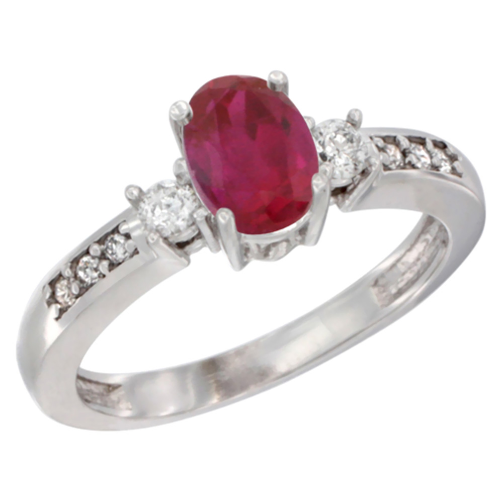 10K Yellow Gold Diamond Enhanced Genuine Ruby Engagement Ring Oval 7x5 mm, sizes 5 - 10