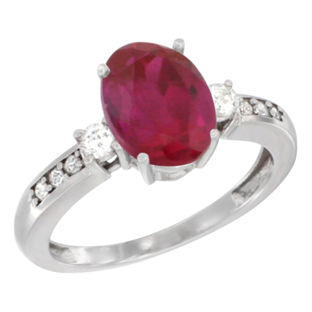 14K Yellow Gold Natural High Quality Ruby Ring Oval 9x7 mm Diamond Accent, sizes 5 - 10