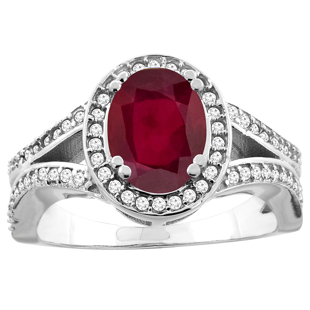 10K White/Yellow Gold Diamond and Enhanced Genuine Ruby Split Ring Cushion-cut 8x8mm, sizes 5 - 10