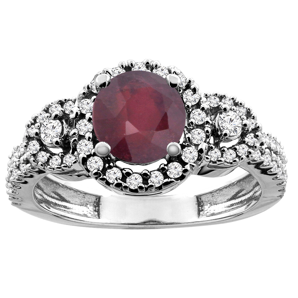 14K White/Yellow Gold Enhanced Genuine Ruby Ring Round 6mm, sizes 5 - 10