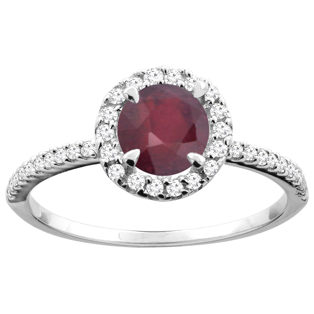 14K Gold Enhanced Ruby Ring Round 6mm Diamond Accents, sizes 5 - 10