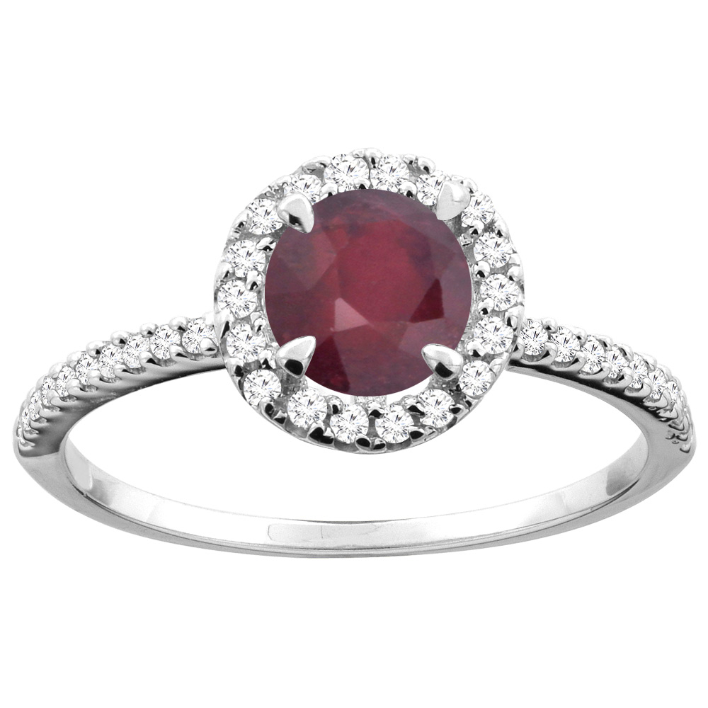 10K Gold Enhanced Ruby Ring Round 6mm Diamond Accents, sizes 5 - 10