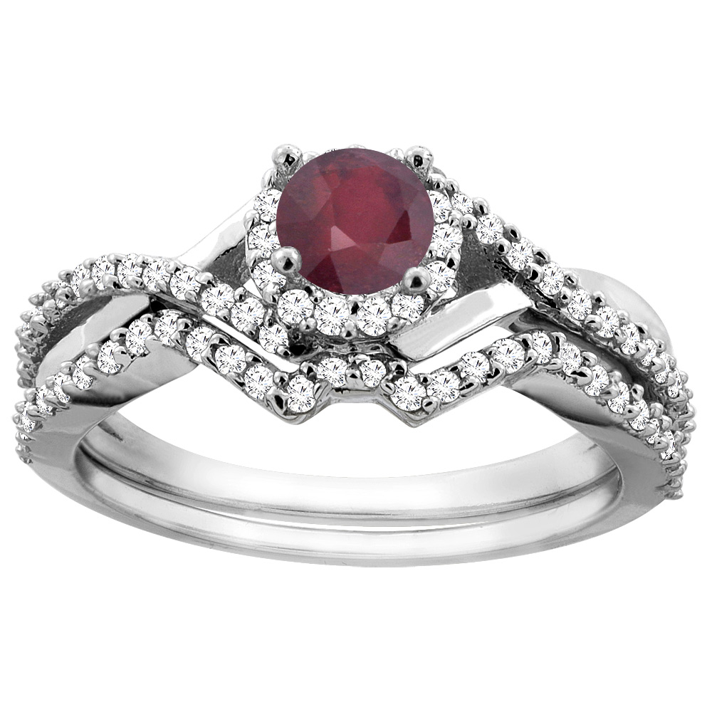 14K Gold Natural Enhanced Ruby 2-piece Bridal Ring Set Round 5mm, sizes 5 - 10