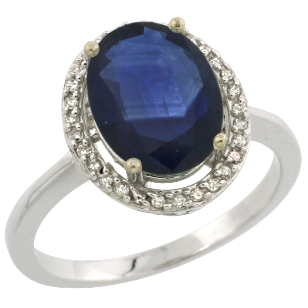 14K White Gold Diamond Natural Blue Sapphire Engagement Ring Oval 10x8mm, sizes 5-10