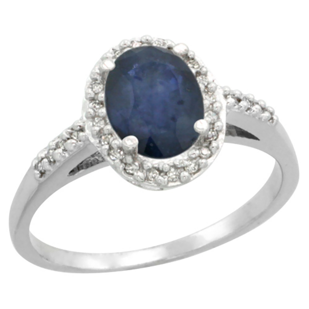 14K White Gold Diamond Natural Quality Blue Sapphire Engagement Ring Oval 8x6mm, size 5-10